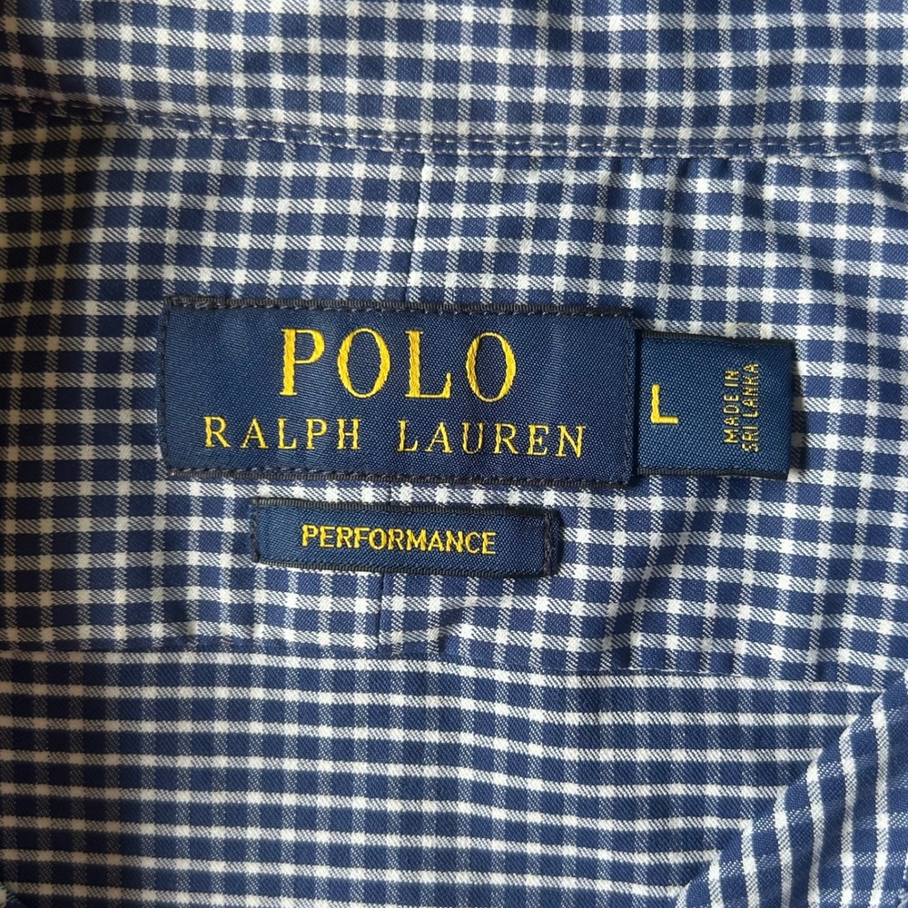 Polo Ralph Lauren Performance Blue Micro Gingham Button Down Large - Picture 4 of 5